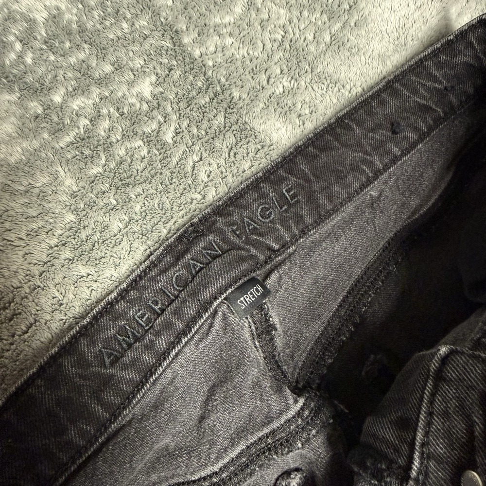 American Eagle Stovepipe Jeans Size 14 Baggy Cuffed Wide Leg Denim Black - Picture 2 of 12